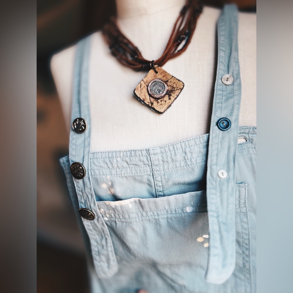 OOAK Vintage Spiderwear Sage Cotton Artisan Repurposed Overalls M/L - Picture 6 of 12
